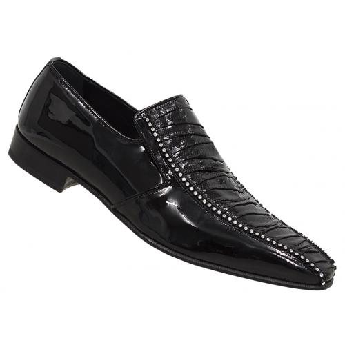 Mauri "4722" Black Genuine Karung Plaited / Patent Leather Loafer Shoes